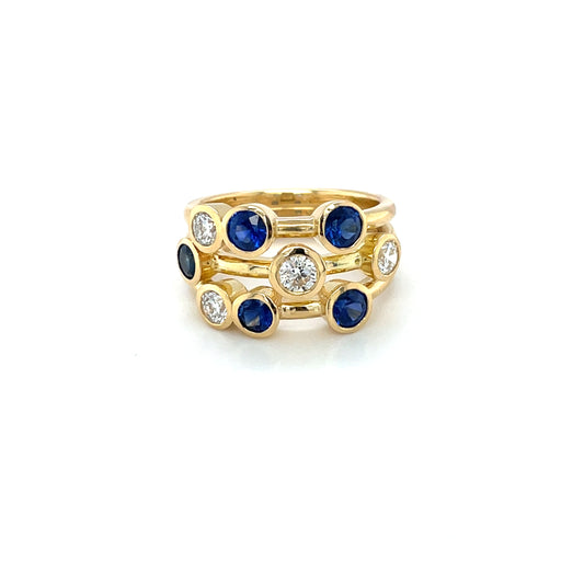 18ct Yellow Gold Sapphire & Diamond Bubble Ring