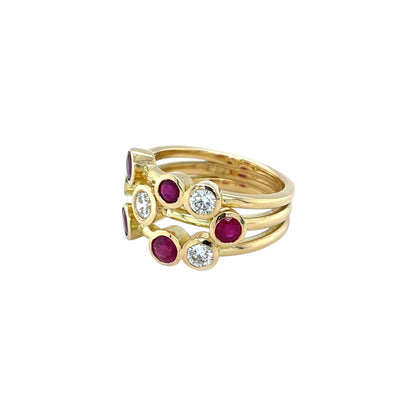 18ct Yellow Gold Ruby & Diamond Bubble Ring (N1/2)