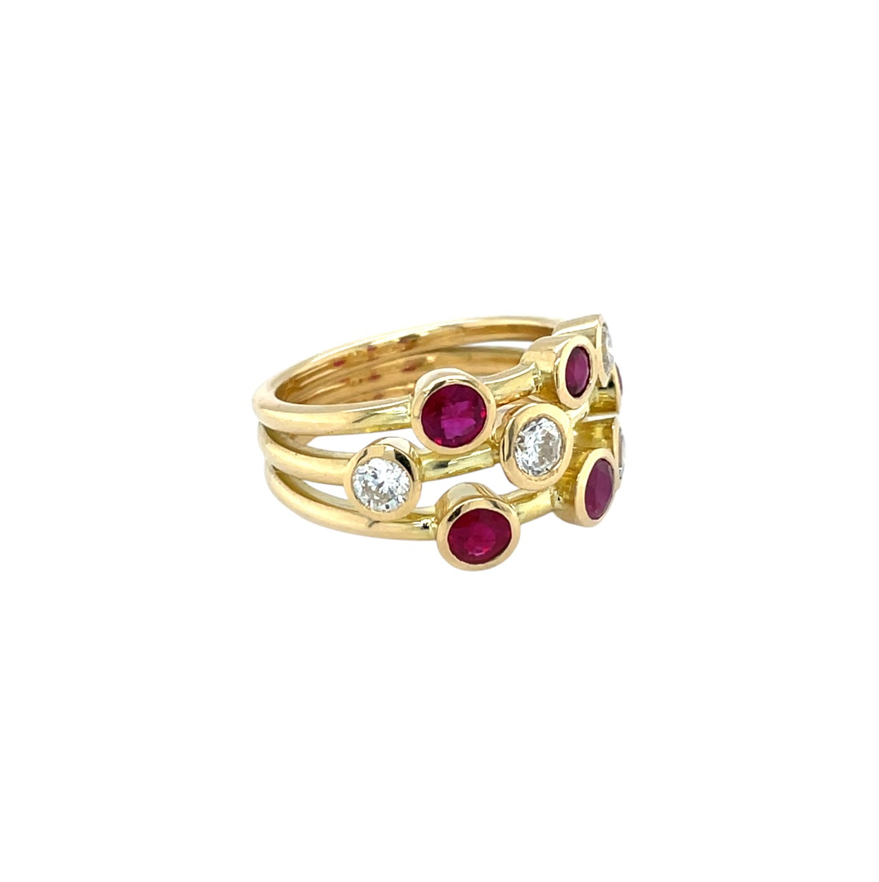 18ct Yellow Gold Ruby & Diamond Bubble Ring (N1/2)