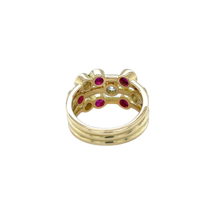 18ct Yellow Gold Ruby & Diamond Bubble Ring (N1/2)