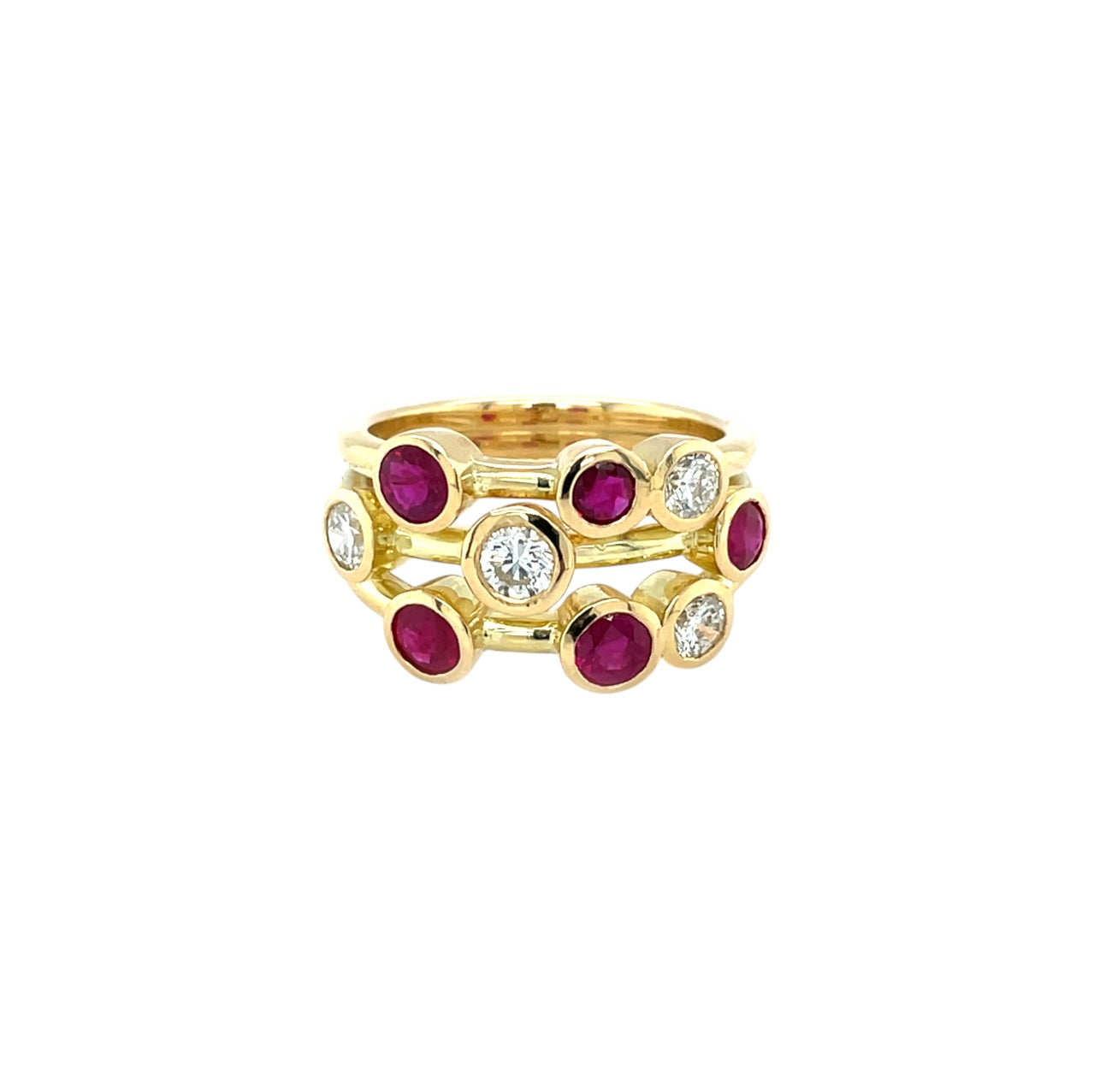 18ct Yellow Gold Ruby & Diamond Bubble Ring (N1/2)