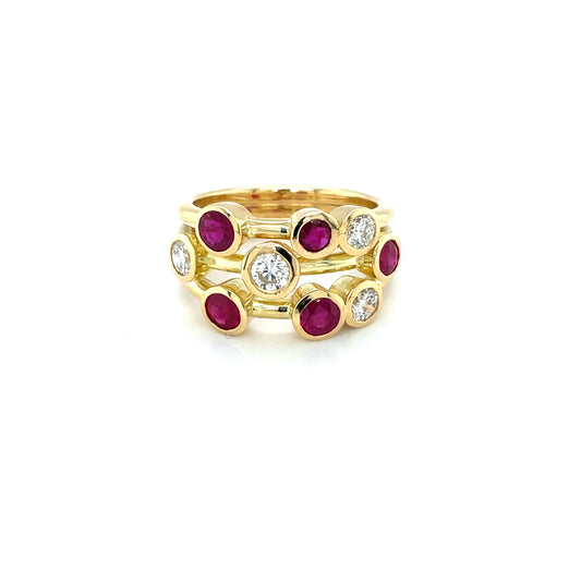 18ct Yellow Gold Ruby & Diamond Bubble Ring
