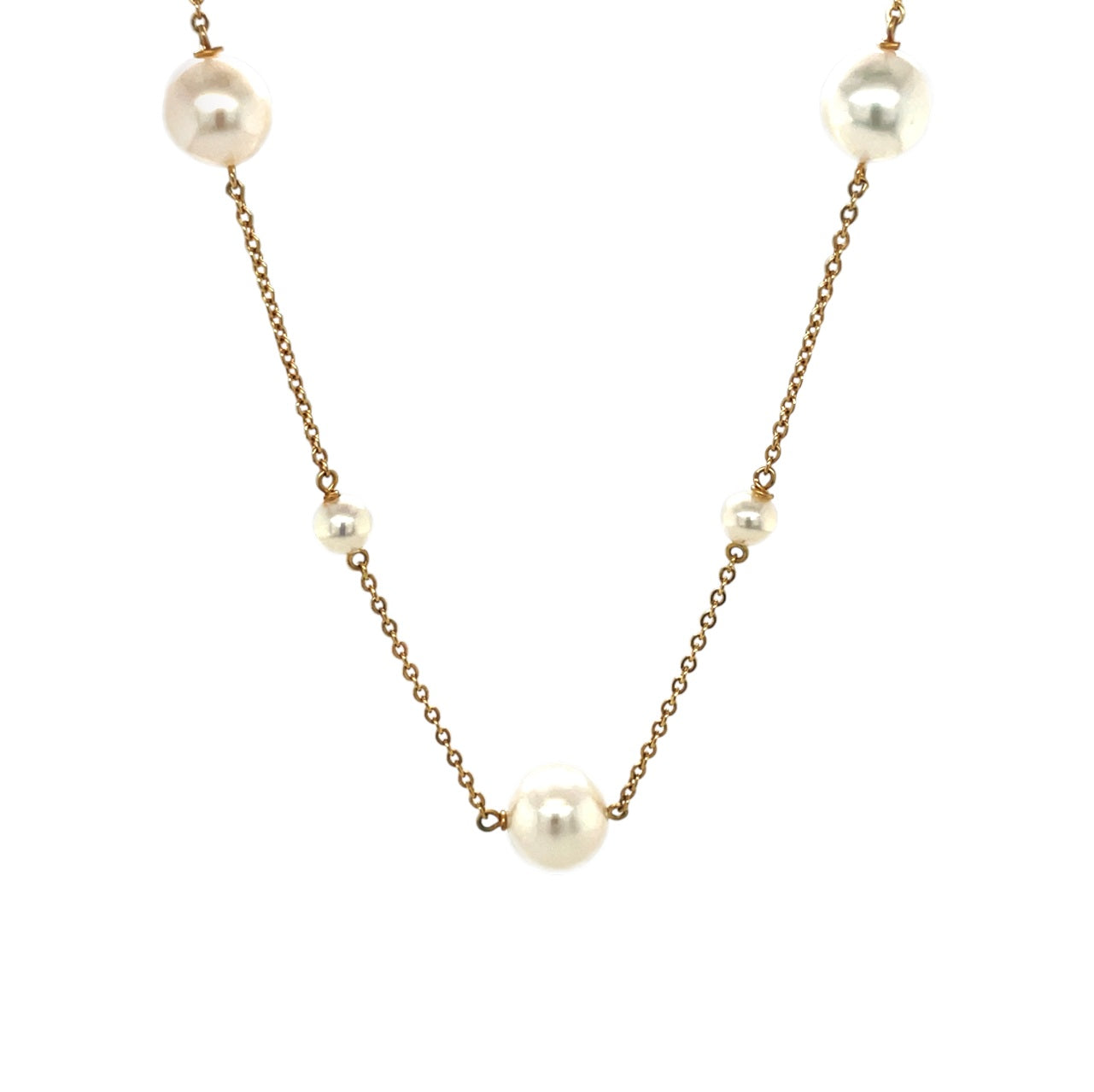 18ct Yellow Gold Freshwater Pearl Station Necklace (18")