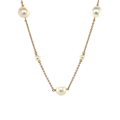 18ct Yellow Gold Freshwater Pearl Station Necklace (18")