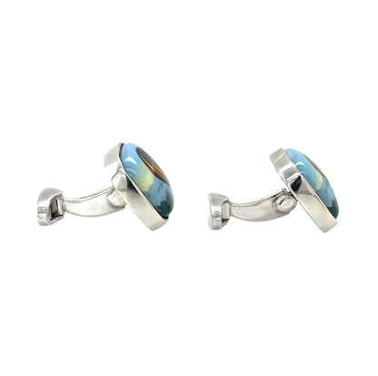 Silver & Handpainted Enamel Hot Air Balloon Bullet Back Cufflinks