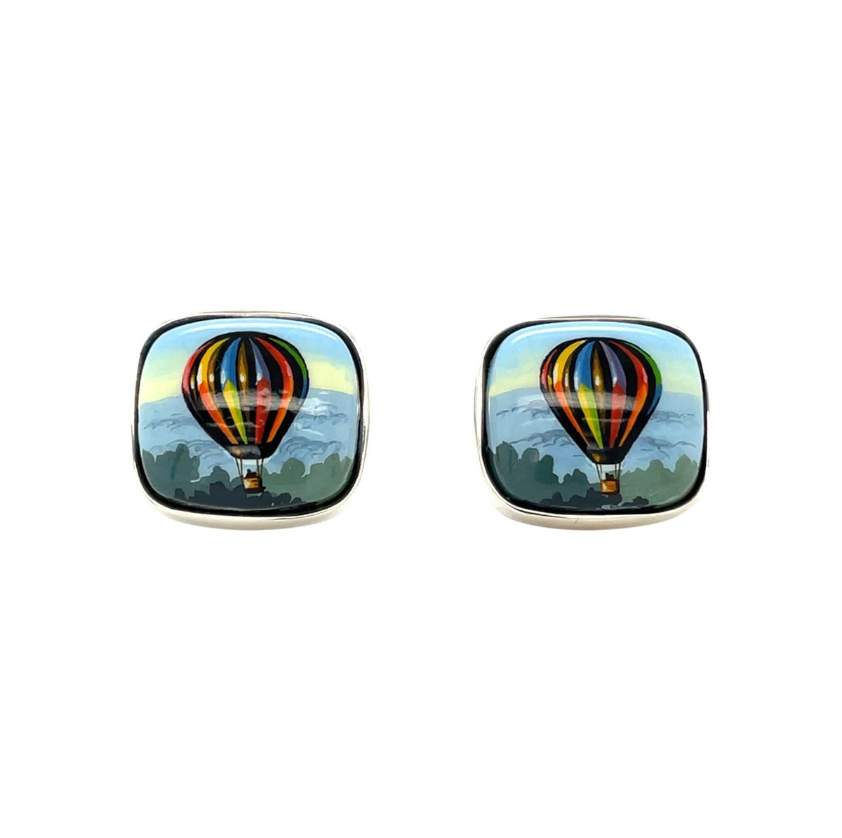 Silver & Handpainted Enamel Hot Air Balloon Bullet Back Cufflinks