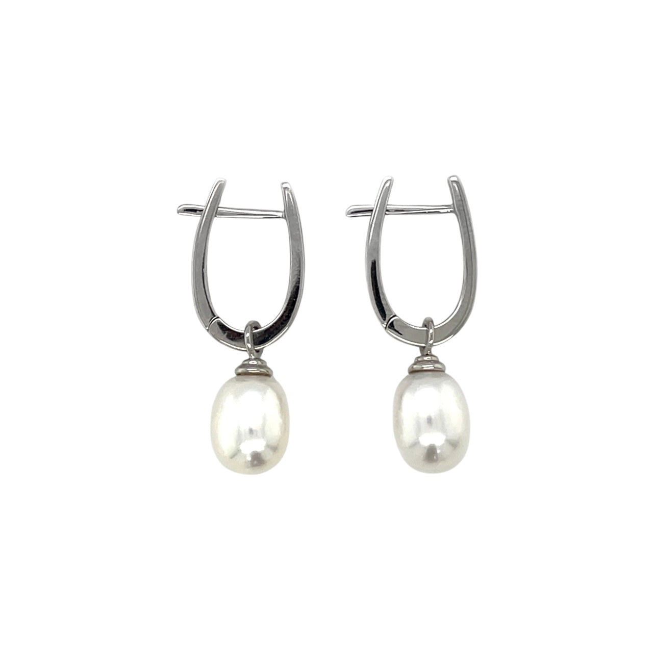 9ct White Gold Hinged Hoop & Pearl Drop