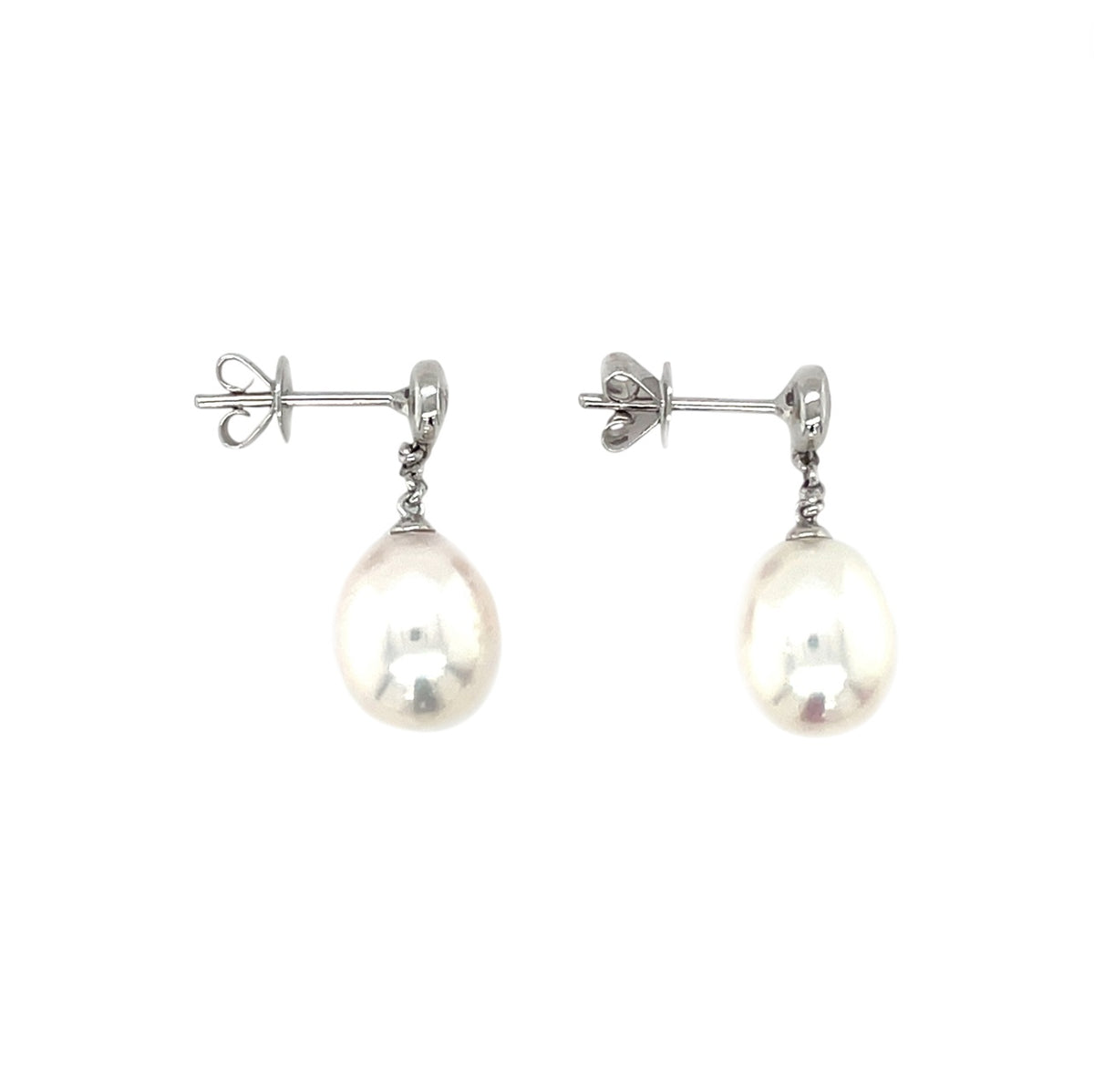18ct White Gold Pearl & Diamond Drop Earrings