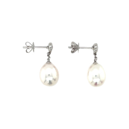 18ct White Gold Pearl & Diamond Drop Earrings