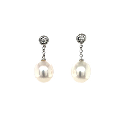 18ct White Gold Pearl & Diamond Drop Earrings