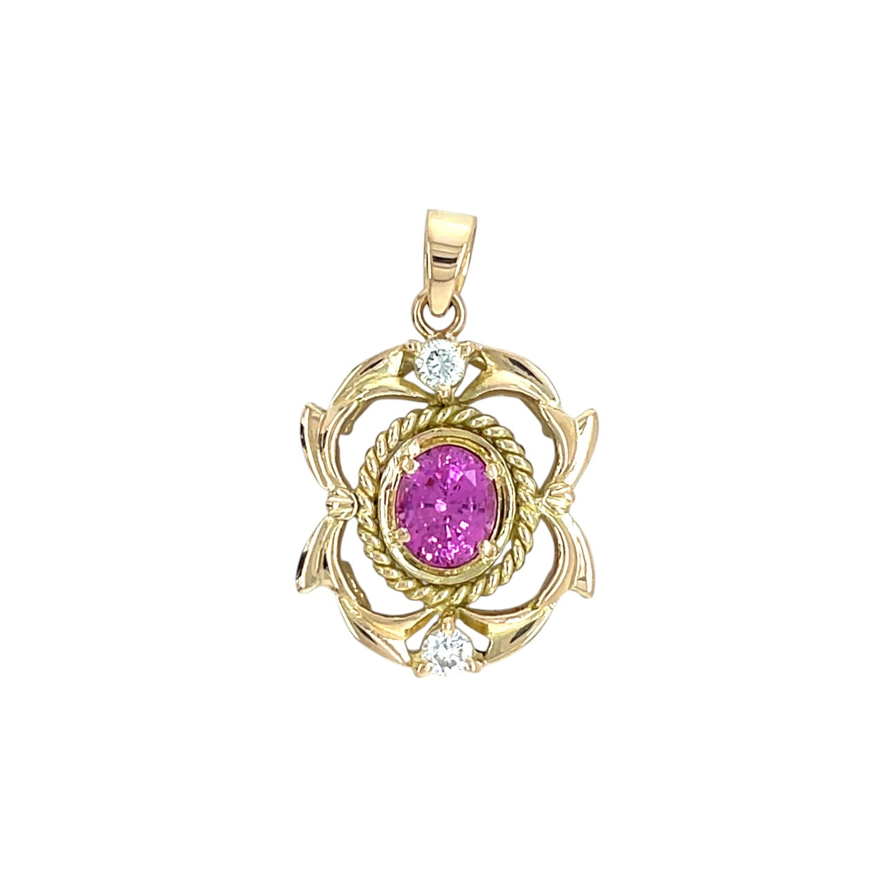 18ct Yellow Gold Pink Sapphire & Diamond Pendant