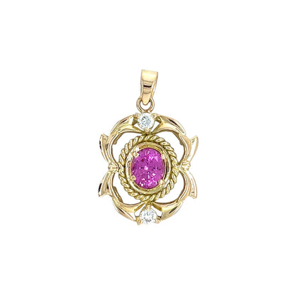 18ct Yellow Gold Pink Sapphire & Diamond Pendant