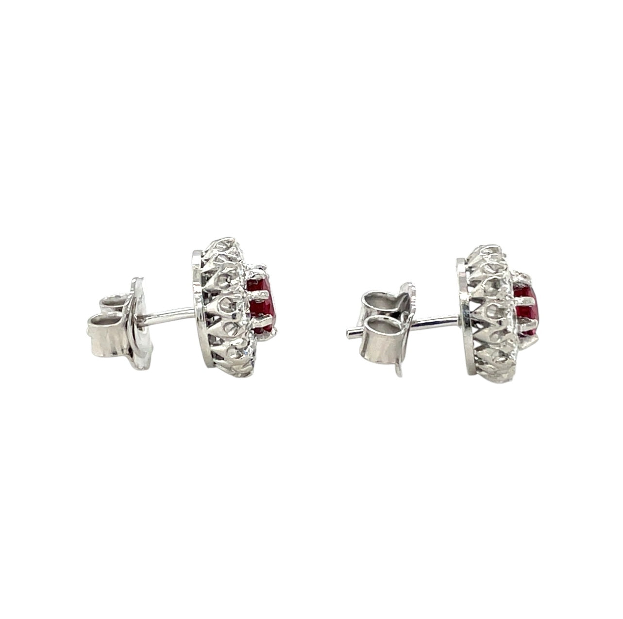 18ct White Gold Ruby & Diamond Flower Cluster Stud Earrings
