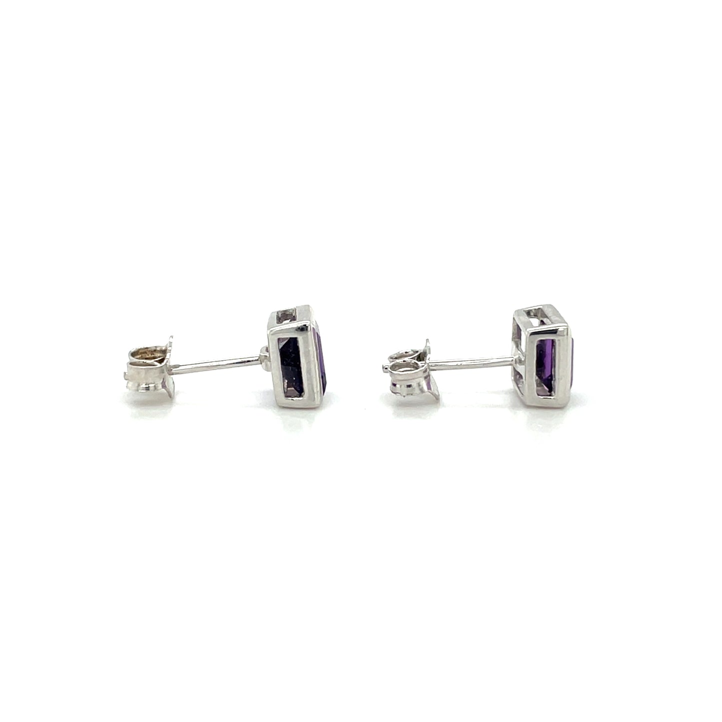 9ct White Gold Square Amethyst Stud Earrings