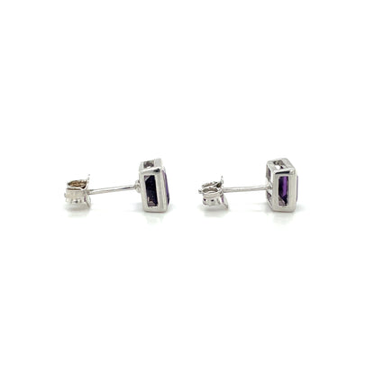 9ct White Gold Square Amethyst Stud Earrings