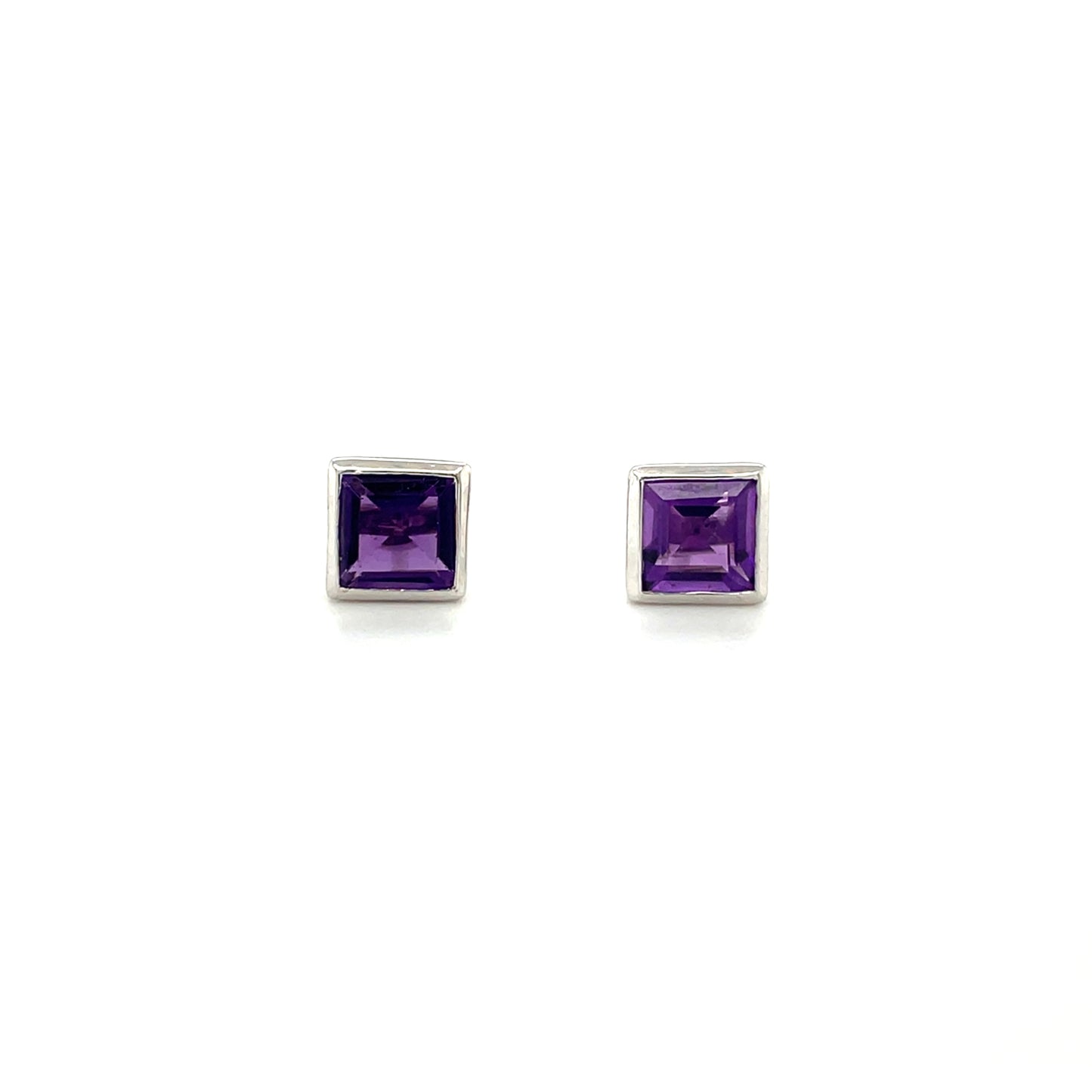 9ct White Gold Square Amethyst Stud Earrings