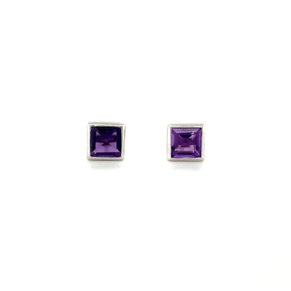 9ct White Gold Square Amethyst Stud Earrings