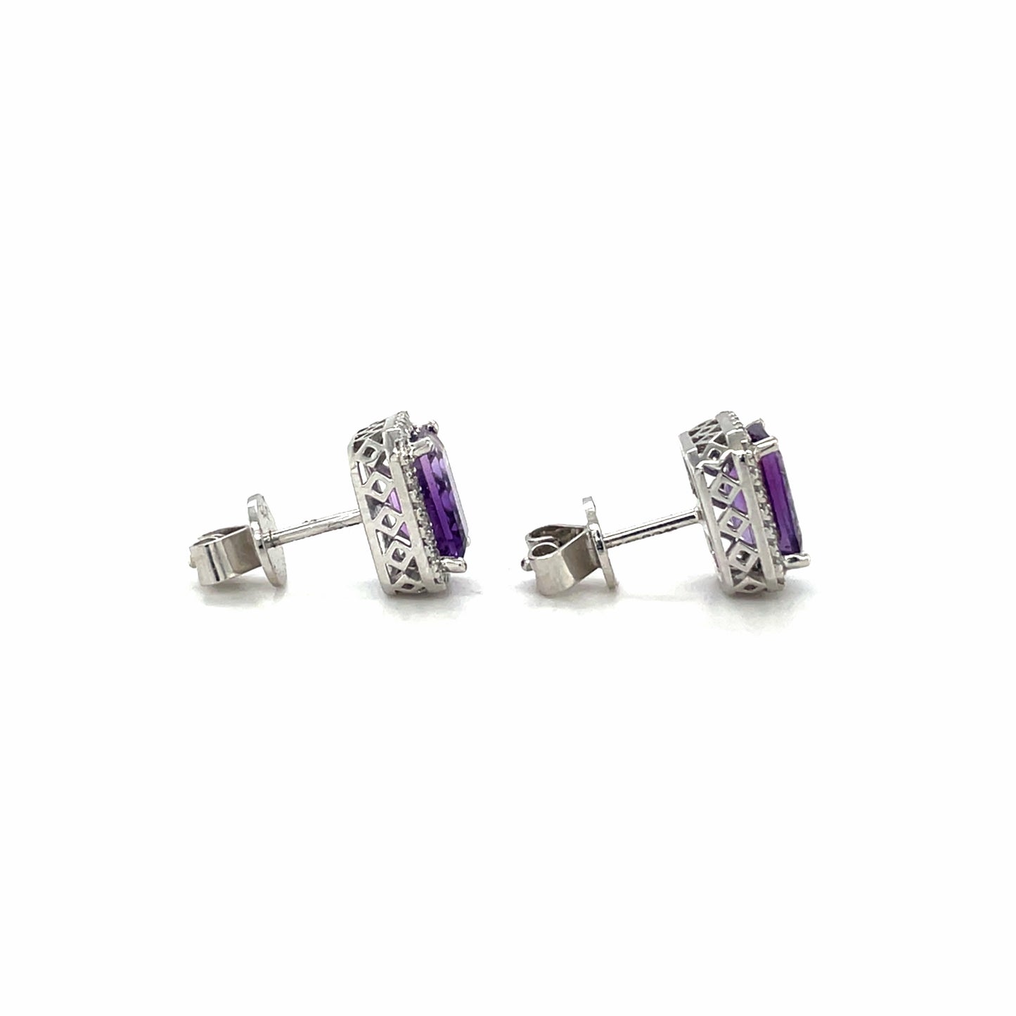 9ct White Gold Amethyst & Diamond Cluster Stud Earrings