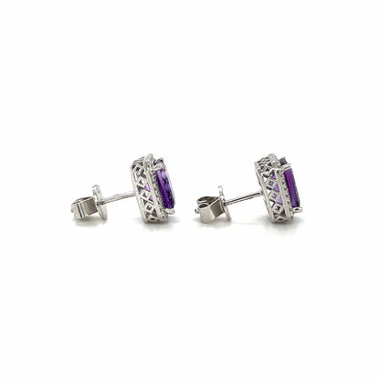 9ct White Gold Amethyst & Diamond Cluster Stud Earrings