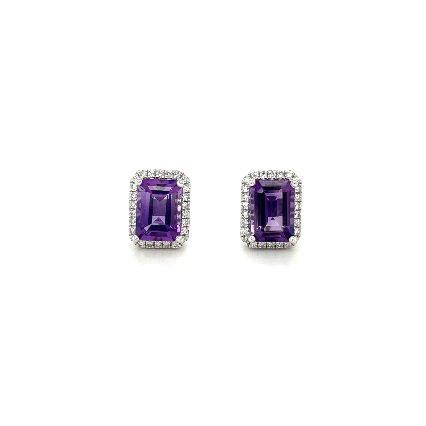 9ct White Gold Amethyst & Diamond Cluster Stud Earrings
