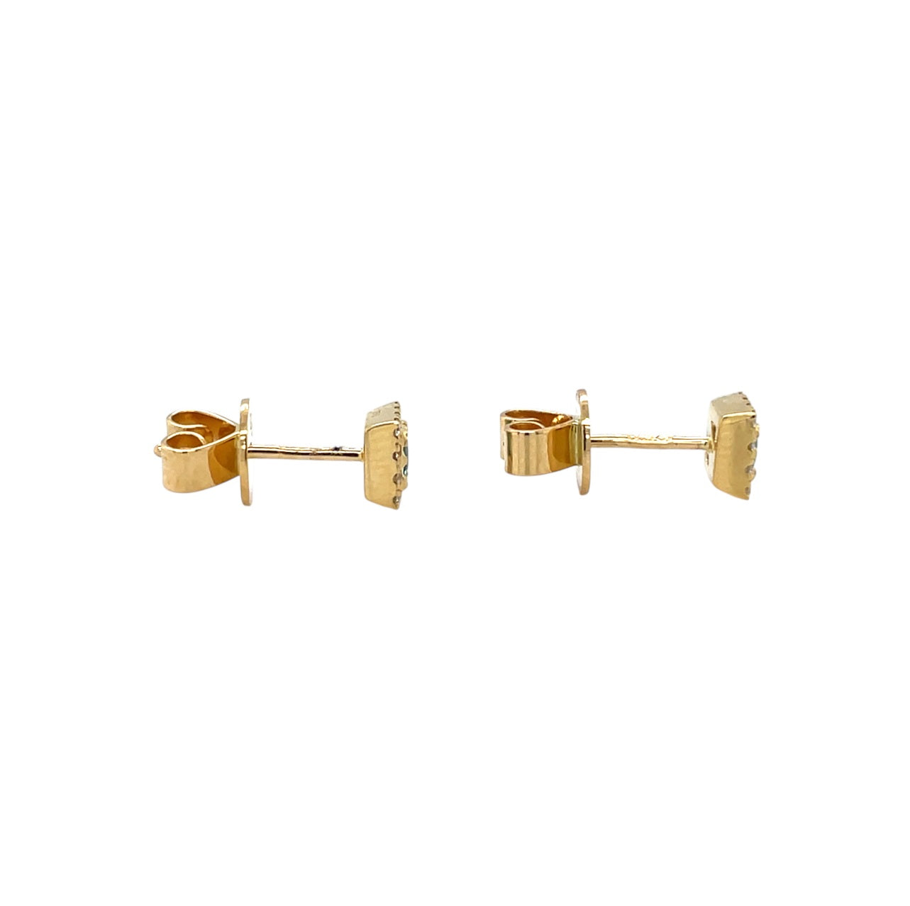 18ct Yellow Gold Emerald & Diamond Square Stud Earrings