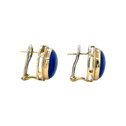 18ct Yellow Gold Round Lapis Stud Earrings