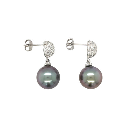 18ct White Gold Diamond & Tahitian Pearl Drop Earrings