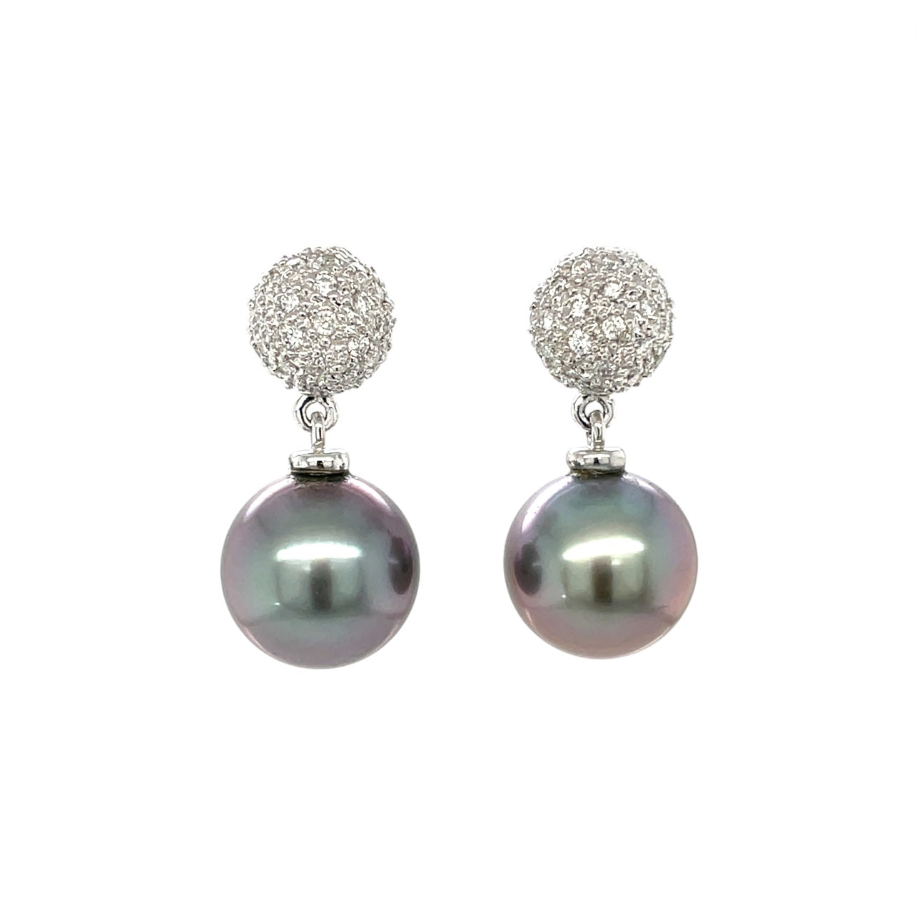 18ct White Gold Diamond & Tahitian Pearl Drop Earrings