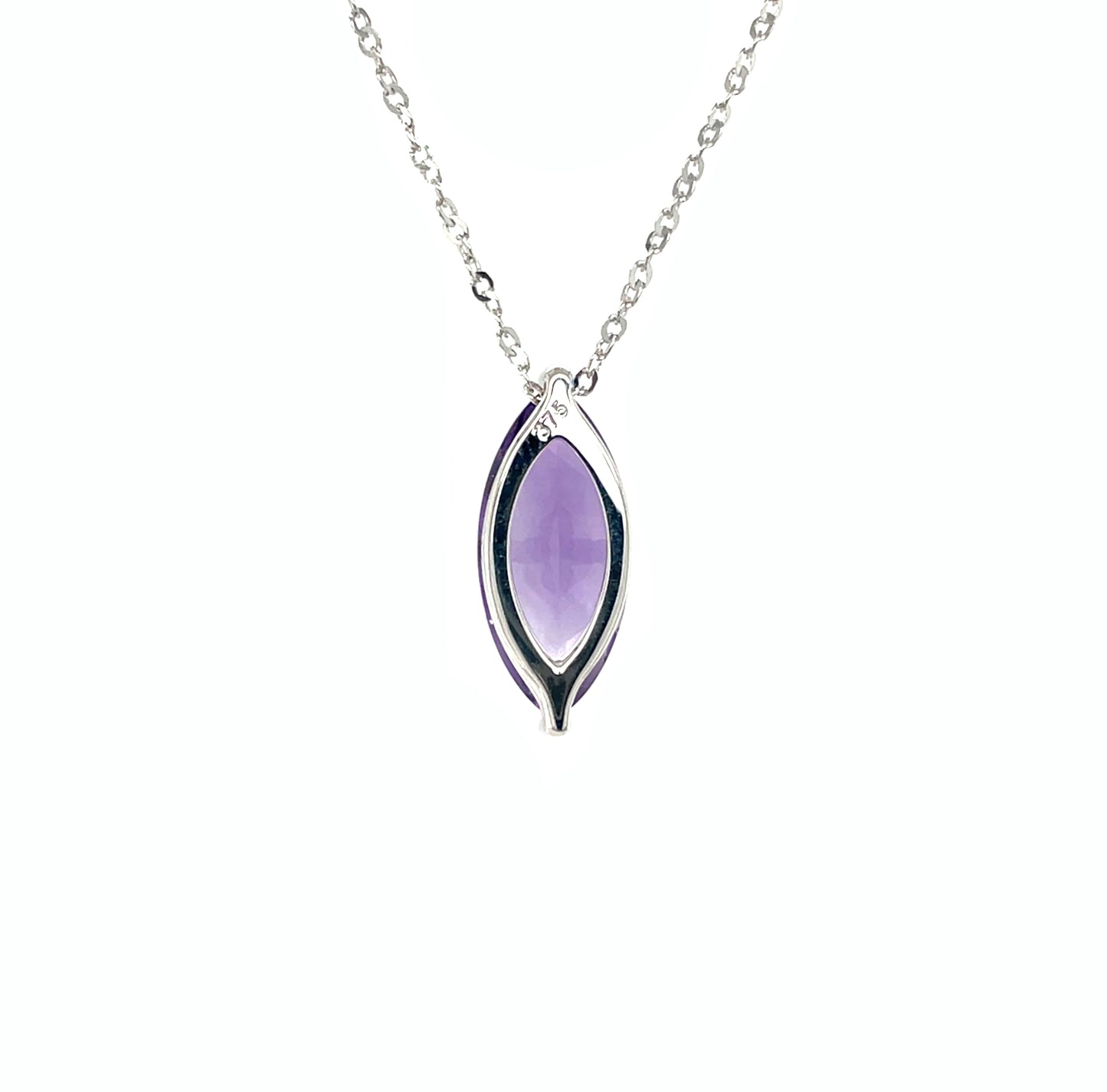 9ct White Gold Marquise Amethyst Pendant & Chain