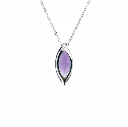 9ct White Gold Marquise Amethyst Pendant & Chain