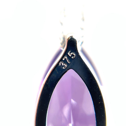 9ct White Gold Marquise Amethyst Pendant & Chain