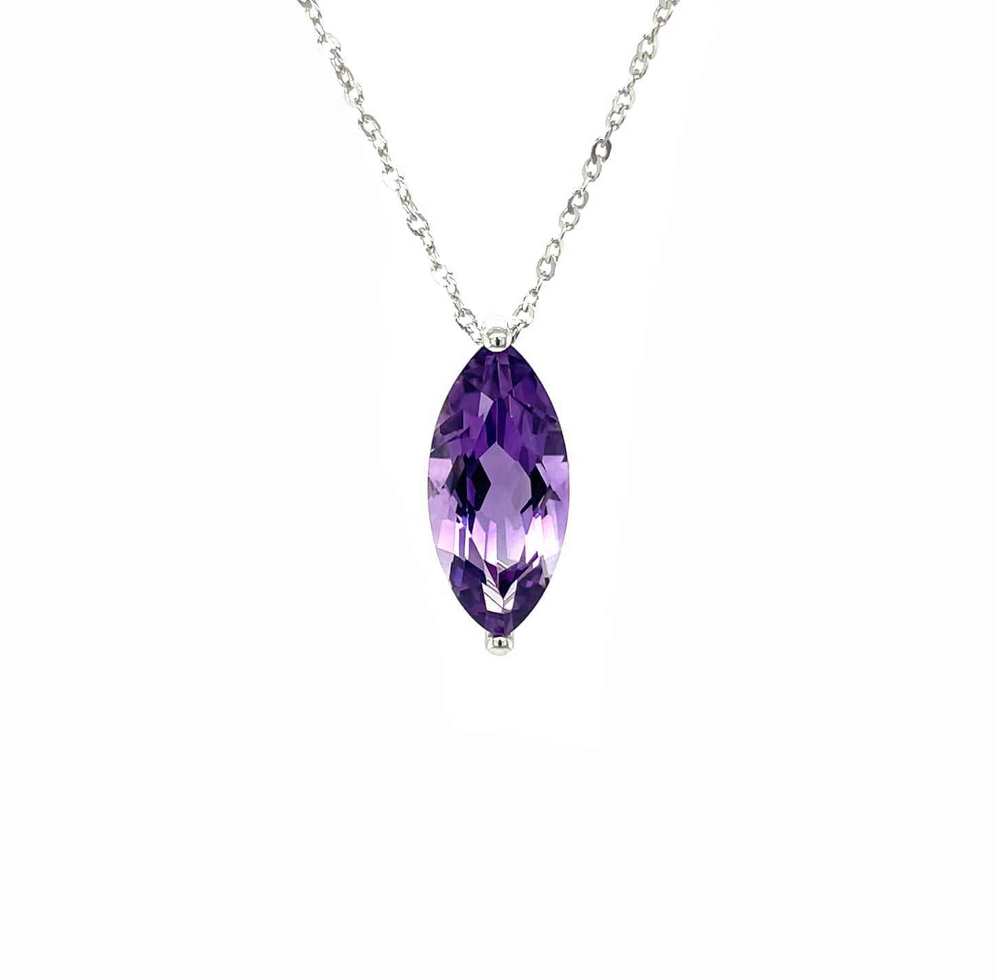 9ct White Gold Marquise Amethyst Pendant & Chain