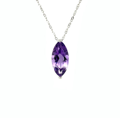 9ct White Gold Marquise Amethyst Pendant & Chain