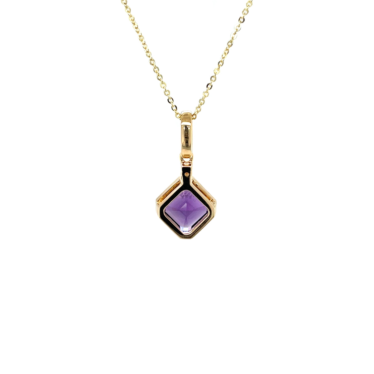 9ct Yellow Gold Amethyst & Diamond Pendant & Chain (18")
