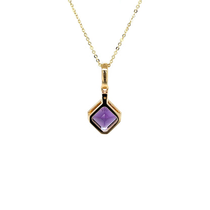 9ct Yellow Gold Amethyst & Diamond Pendant & Chain (18")