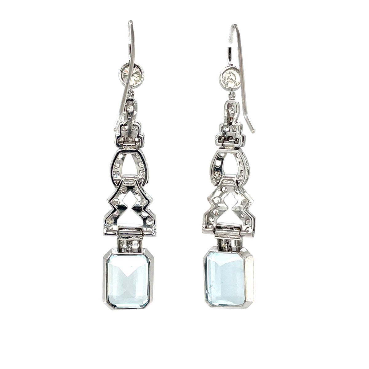 18ct White Gold Aquamarine & Diamond Drop Earrings