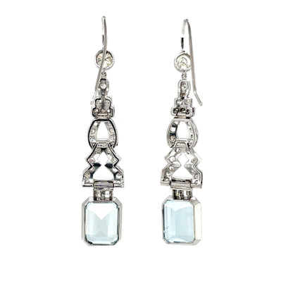 18ct White Gold Aquamarine & Diamond Drop Earrings