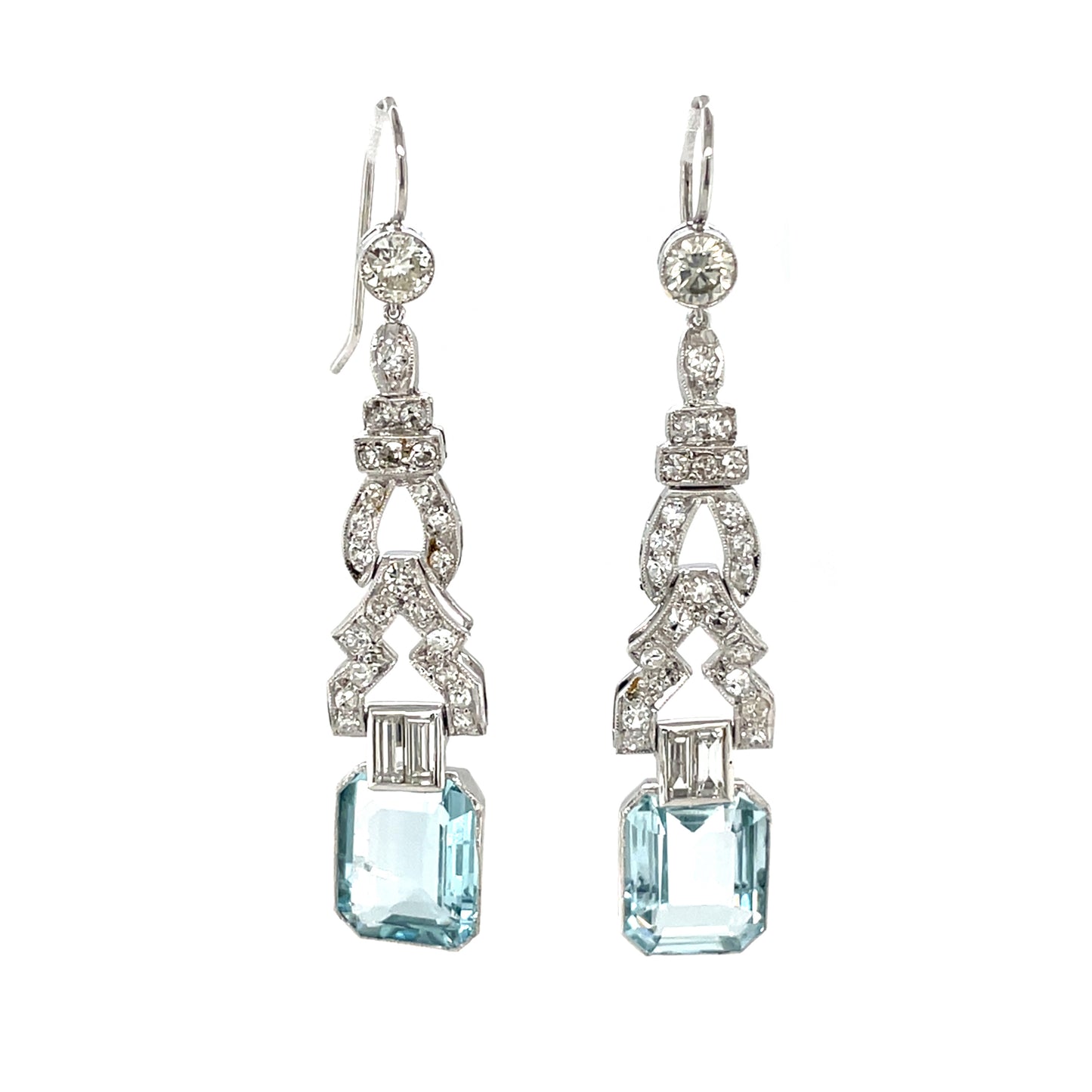18ct White Gold Aquamarine & Diamond Drop Earrings