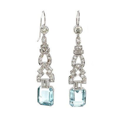 18ct White Gold Aquamarine & Diamond Drop Earrings