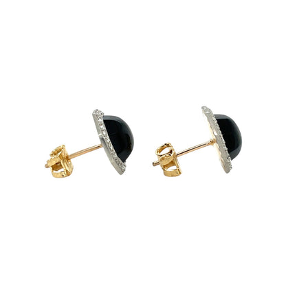 18ct White Gold Onyx & Diamond Octagonal Cluster Stud Earrings