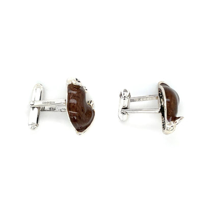 Silver & Enamel Brown Mice Cufflinks