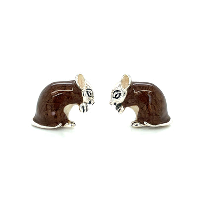 Silver & Enamel Brown Mice Cufflinks
