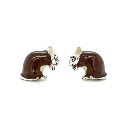 Silver & Enamel Brown Mice Cufflinks