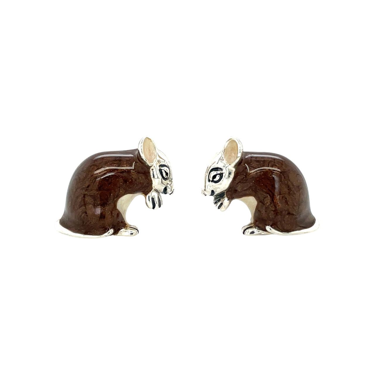 Silver & Enamel Brown Mice Cufflinks