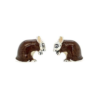 Silver & Enamel Brown Mice Cufflinks