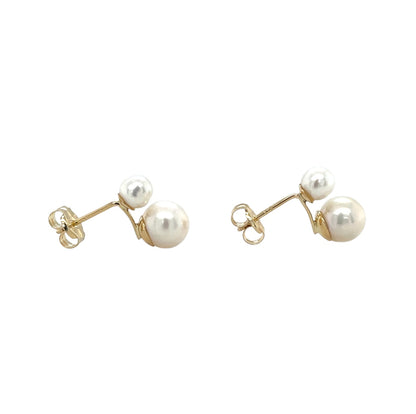 9ct Yellow Gold Double Freshwater Pearl Stud Earrings