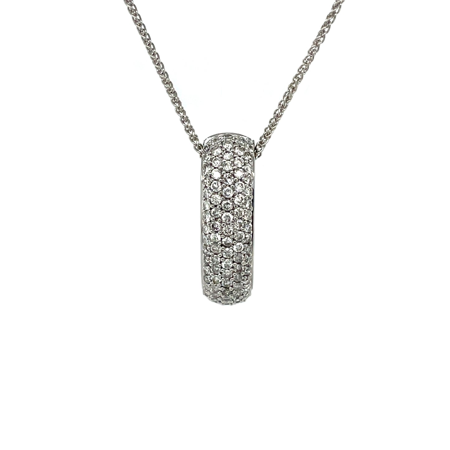 18ct White Gold Pave Set Diamond Pendant & Chain (18")
