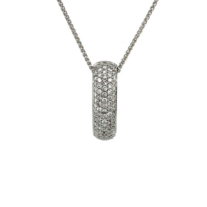 18ct White Gold Pave Set Diamond Pendant & Chain (18")