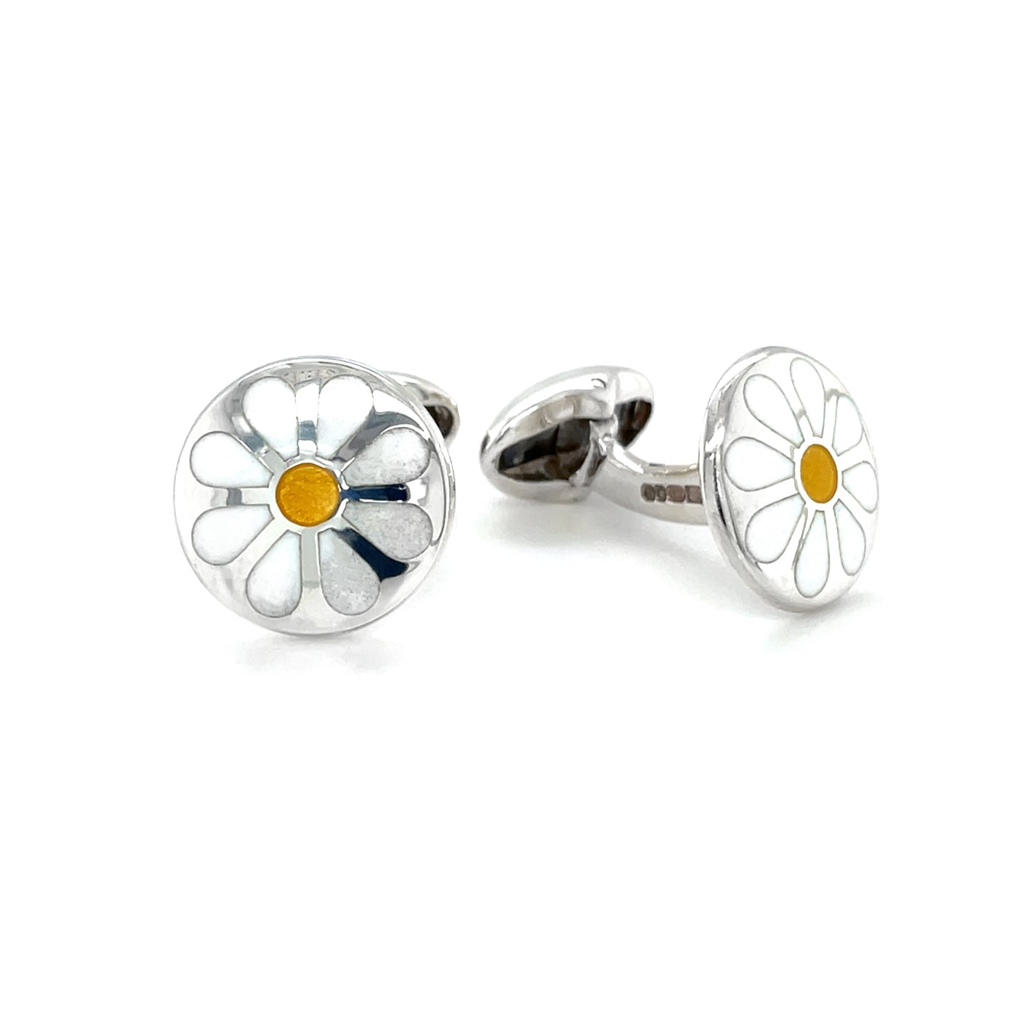 Silver & Enamel Yellow & White Daisy Flower Cufflinks
