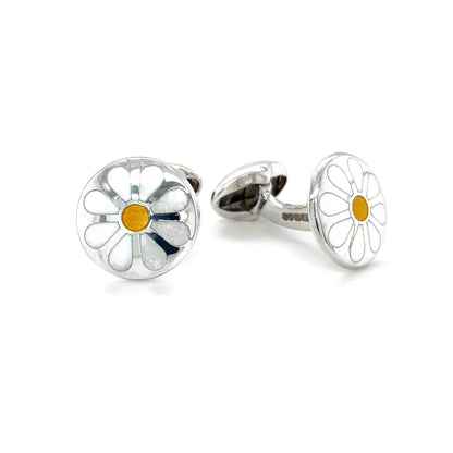 Silver & Enamel Yellow & White Daisy Flower Cufflinks
